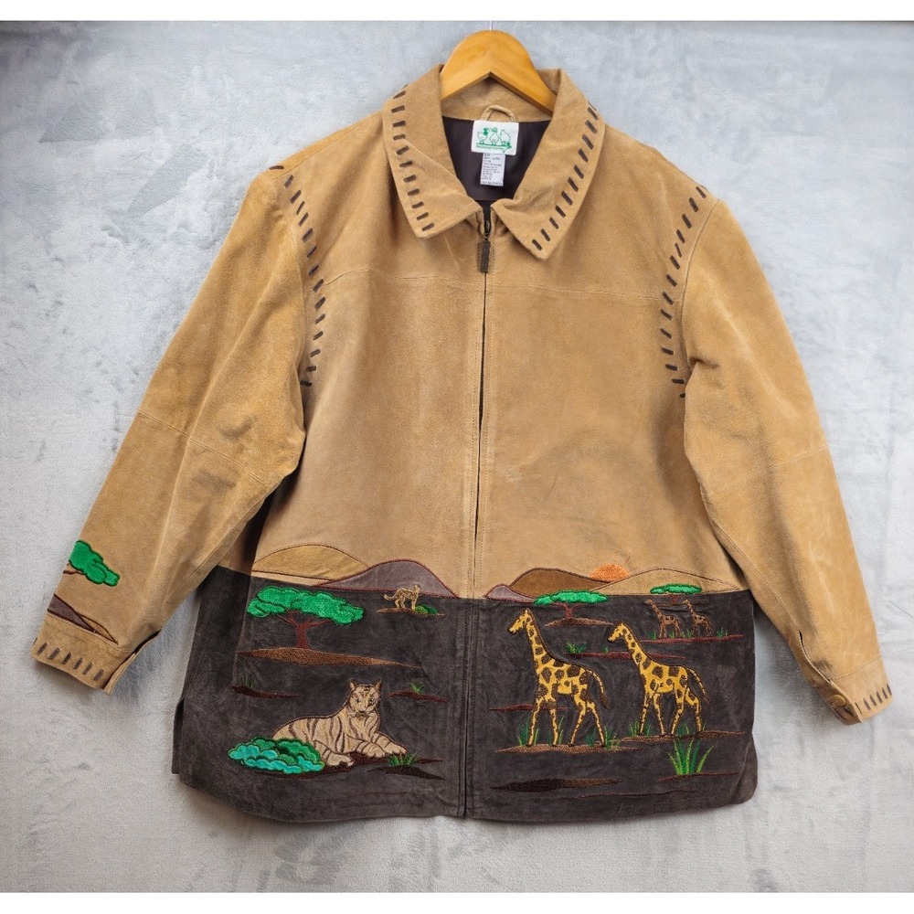 The‎ Quacker Factory Suede Leather Full Zip Women's Safari Jacket 2XL Artsy Tan